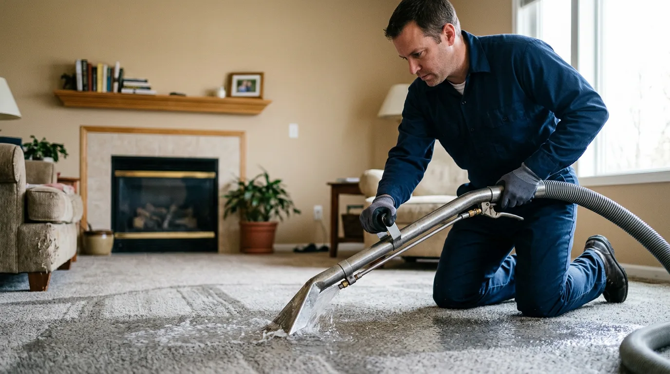 Water damage restoration technician working near Gilman, VT